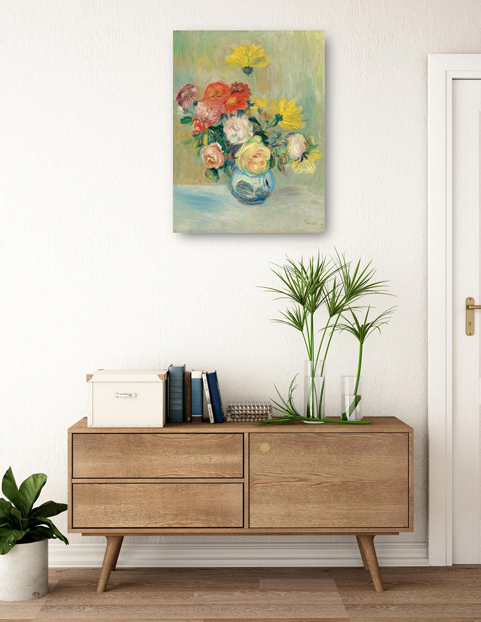 Foto 4 pulgar | Cuadro Decorativo - Jarrón De Rosas Y Dalias- Pierre-auguste Renoir  - Floral - 46x61 - Impresión En Lienzo - Fine A