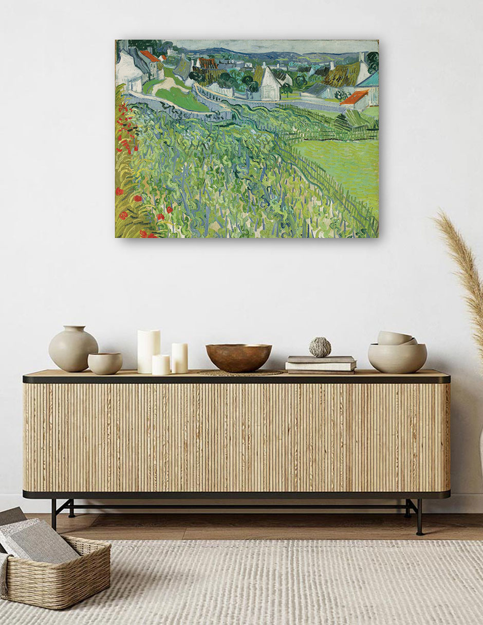 Foto 6 pulgar | Cuadro Decorativo - Viñedos De Auvers (1890)- Vincent Van Gogh - Paisaje - 107x143 - Impresión En Lienzo - Fine Art Tj
