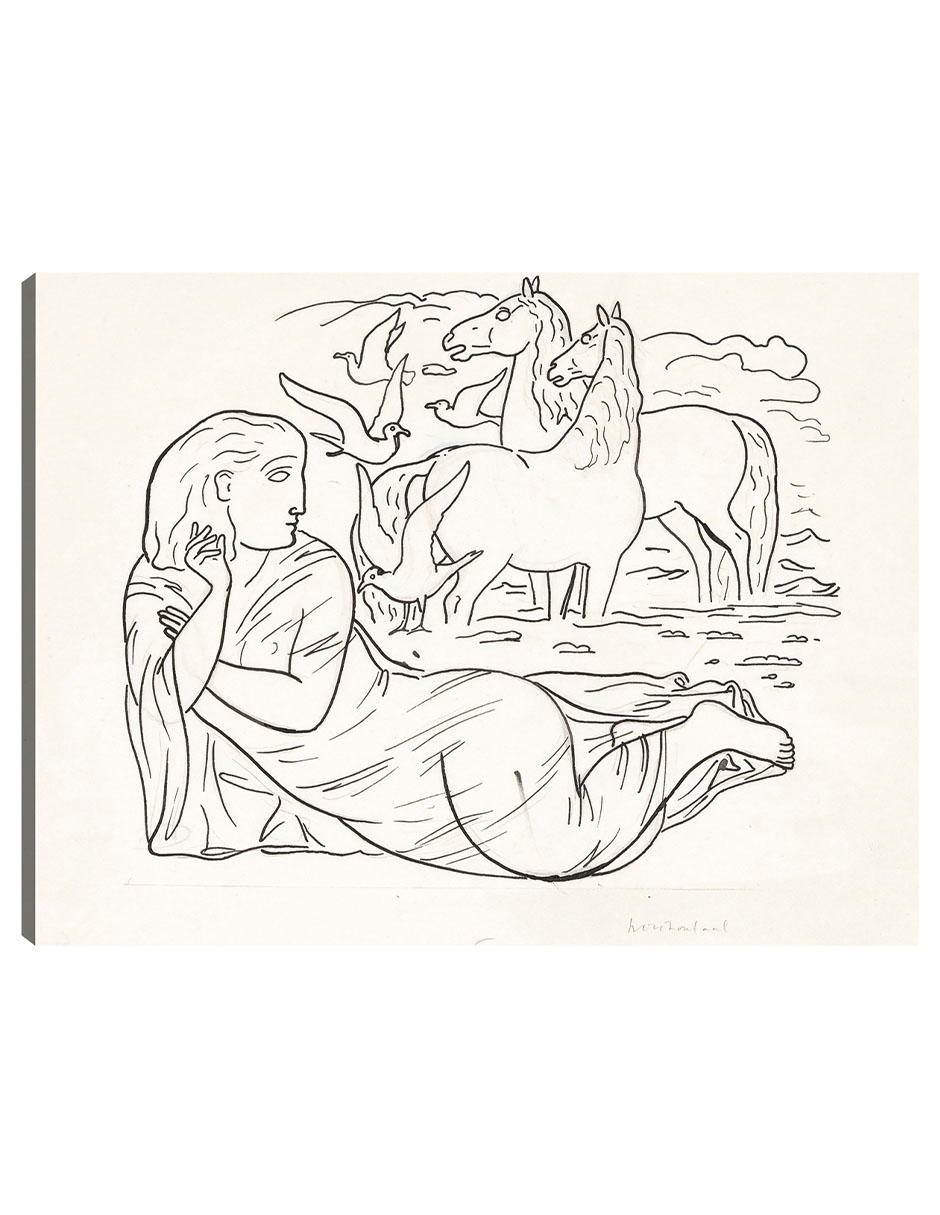 Foto 1 | Cuadro Decorativo - Boceto De Mujer Tumbada En La Playa Con Dos Caballos Y Gaviotas (1891)- Leo Gestel - 69x92 - Fin
