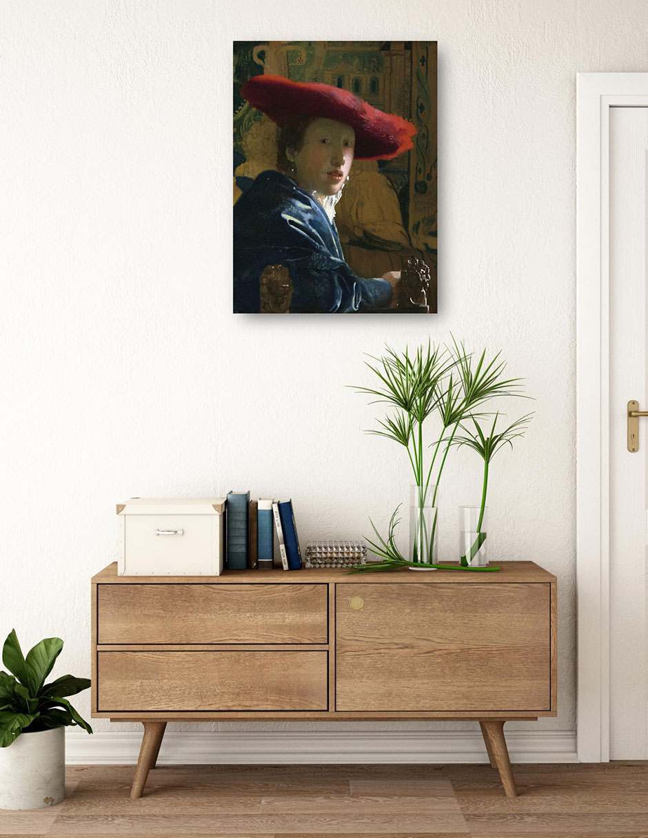 Foto 4 pulgar | Cuadro Decorativo - La Chica Del Sombrero Rojo (c. 1665-1666)- Johannes Vermeer - Fotografía - 69x92 - Fine Art Tj
