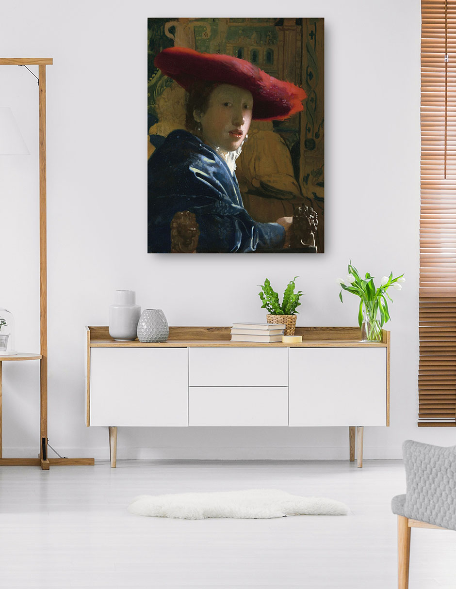 Foto 6 pulgar | Cuadro Decorativo - La Chica Del Sombrero Rojo (c. 1665-1666)- Johannes Vermeer - Fotografía - 69x92 - Fine Art Tj