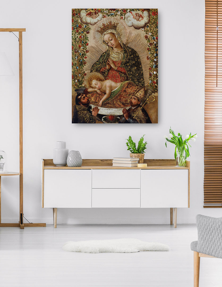 Foto 5 | Cuadro Decorativo - La Virgen Adorando Al Niño Jesús Con Dos Santos (siglo Xviii)- Cuzco School - Religión -