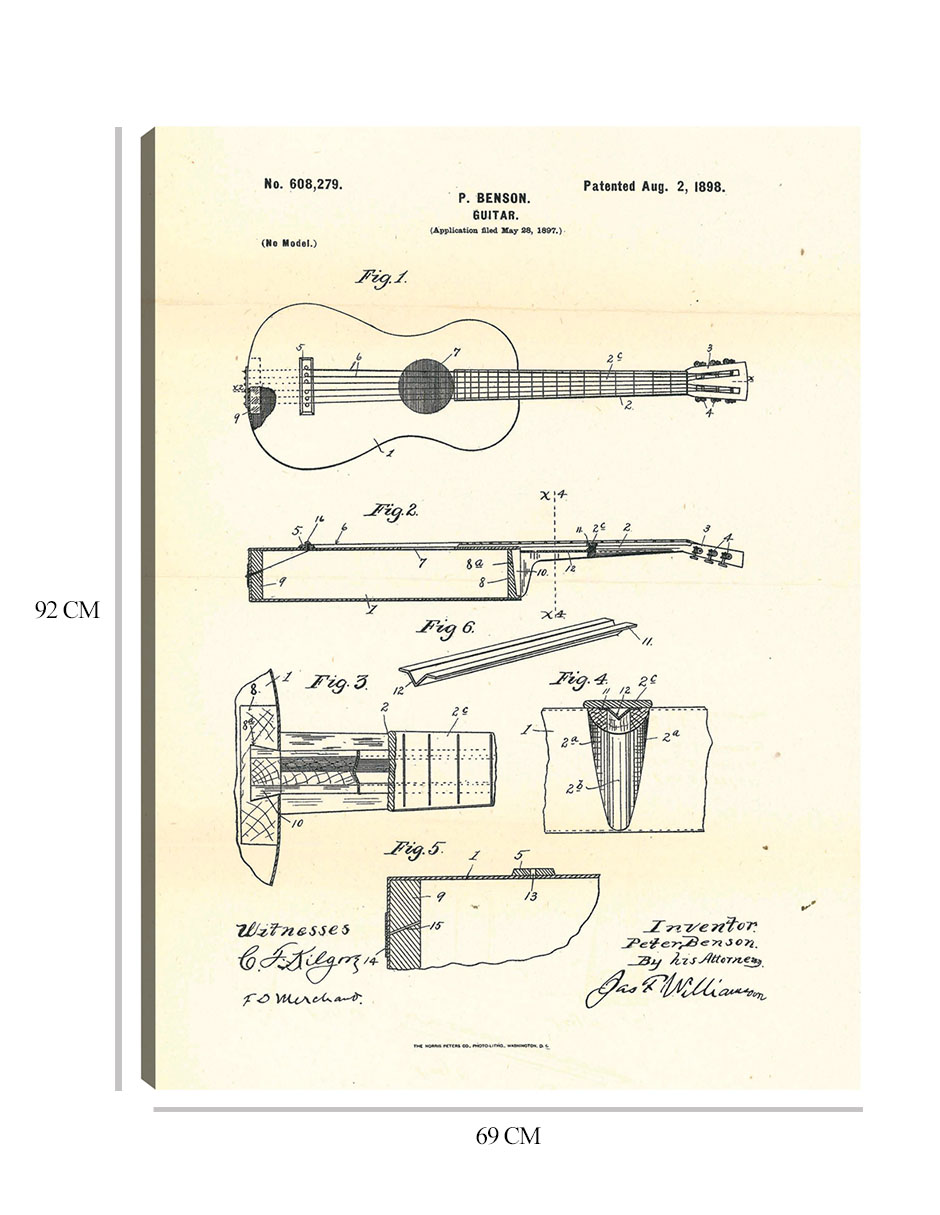 Foto 7 pulgar | Cuadro Decorativo - Guitarra Patentada, Inventor: Peter Benson, 2 De Agosto De 1898- National Archives - 69x92 - Fin