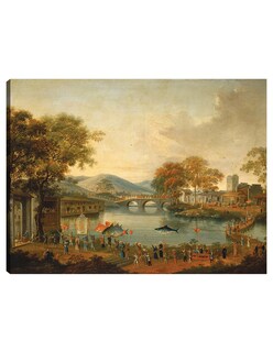 Foto 1 | Cuadro Decorativo - Procesión Junto A Un Lago, Siglo Xix- Chinese Qing Dynasty - Paisaje - 46x61-impresión En
