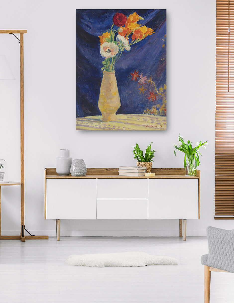 Foto 5 | Cuadro Decorativo - Jarrón De Anémonas Sobre Fondo Azul (1912)- Henri Lebasque - Floral - 28x36 -impresión En