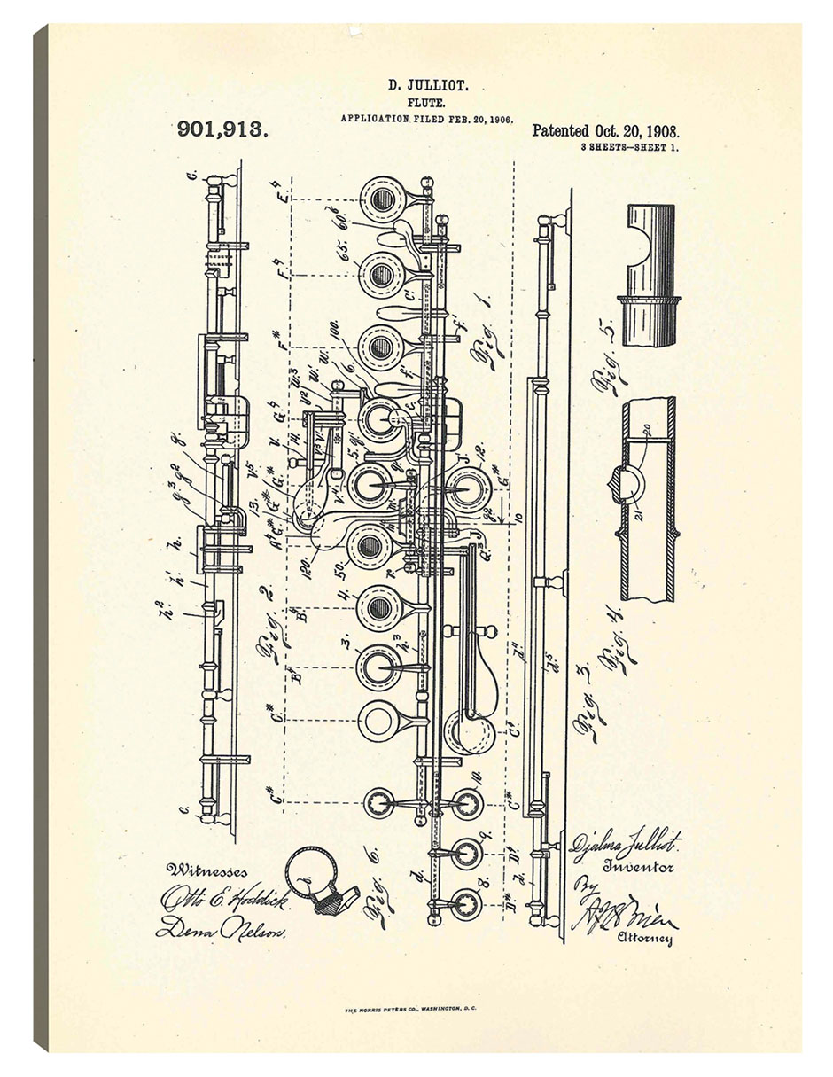 Cuadro Decorativo - Flauta Patentada, Inventora Djalma Julliot, 20 De Octubre De 1909 I- National Archives - 28x