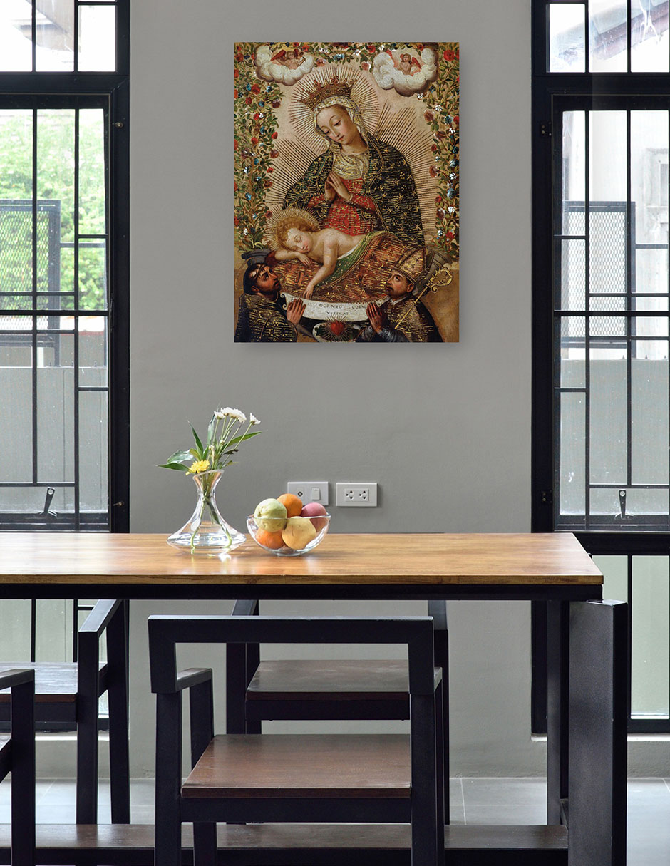 Foto 4 | Cuadro Decorativo - La Virgen Adorando Al Niño Jesús Con Dos Santos (siglo Xviii)- Cuzco School - Religión -