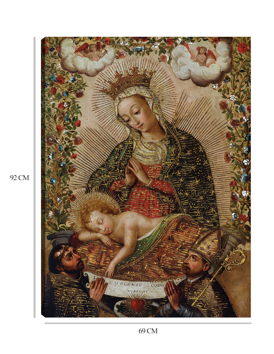 Foto 6 | Cuadro Decorativo - La Virgen Adorando Al Niño Jesús Con Dos Santos (siglo Xviii)- Cuzco School - Religión -
