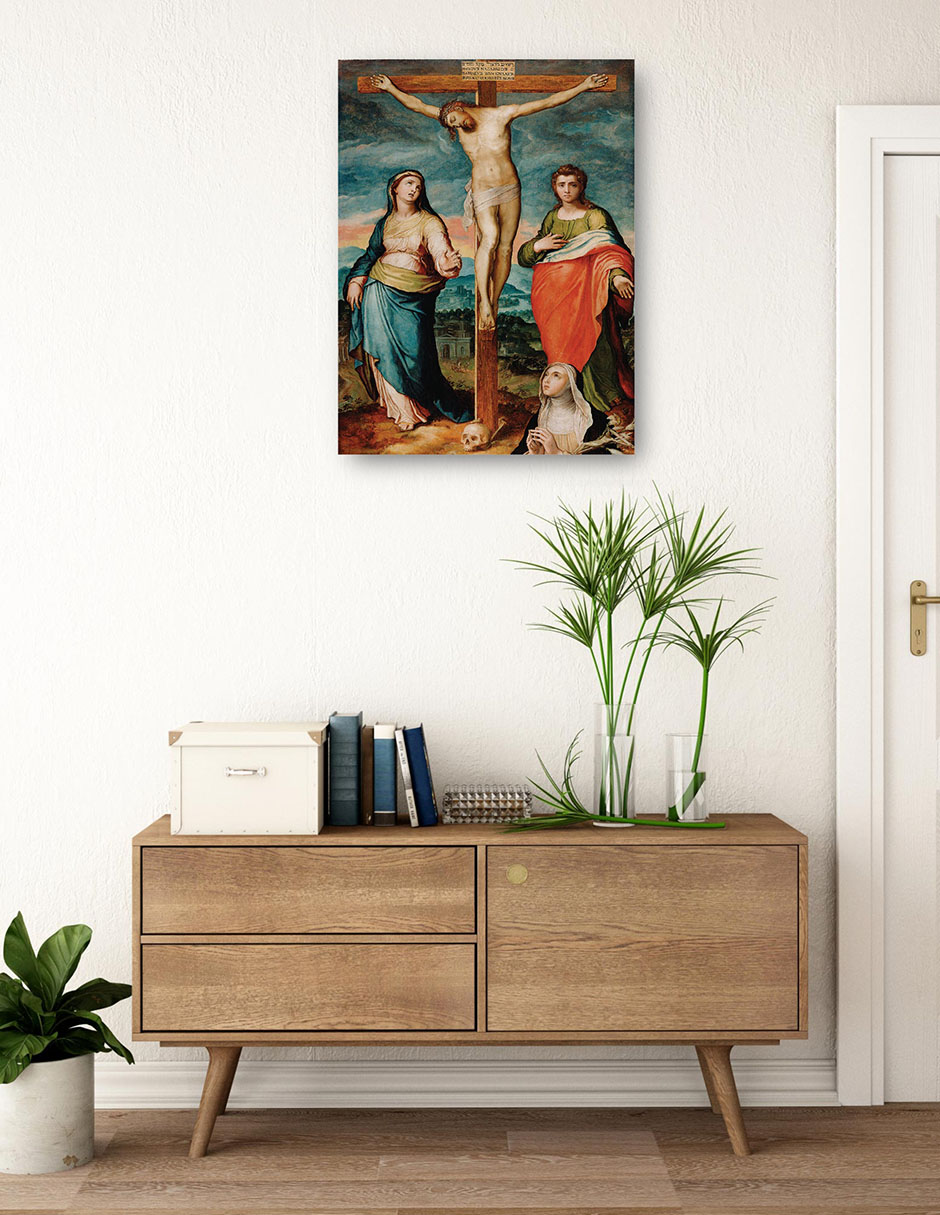 Foto 4 pulgar | Cuadro Decorativo - Cristo En La Cruz Con Los Santos María, Juan Evangelista Y Catalina De Siena - Marco Pino-69