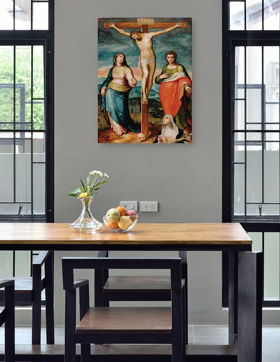Foto 5 pulgar | Cuadro Decorativo - Cristo En La Cruz Con Los Santos María, Juan Evangelista Y Catalina De Siena - Marco Pino-69