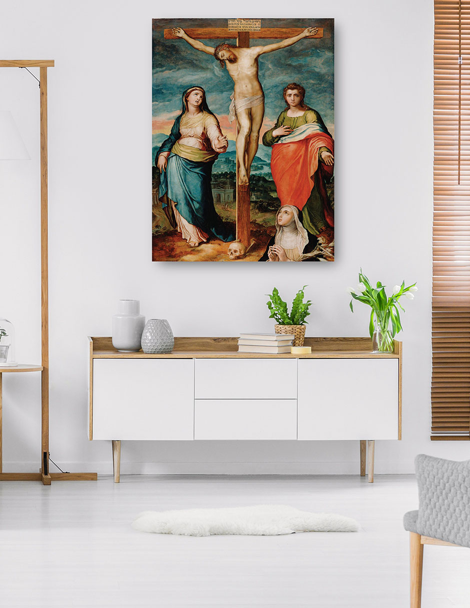 Foto 6 pulgar | Cuadro Decorativo - Cristo En La Cruz Con Los Santos María, Juan Evangelista Y Catalina De Siena - Marco Pino-69