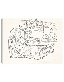 Foto 1 | Cuadro Decorativo - Boceto De Mujer Tumbada En La Playa Con Dos Caballos Y Gaviotas (1891)- Leo Gestel - 46x61 - Fin