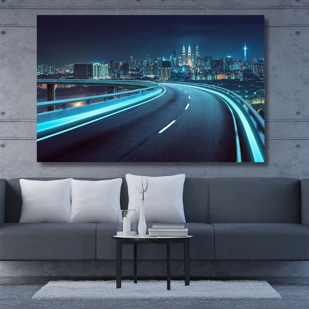 Foto 1 | Cuadro Decorativo Paisaje Ciudad Moderna 143cm X 89cm Marco Madera