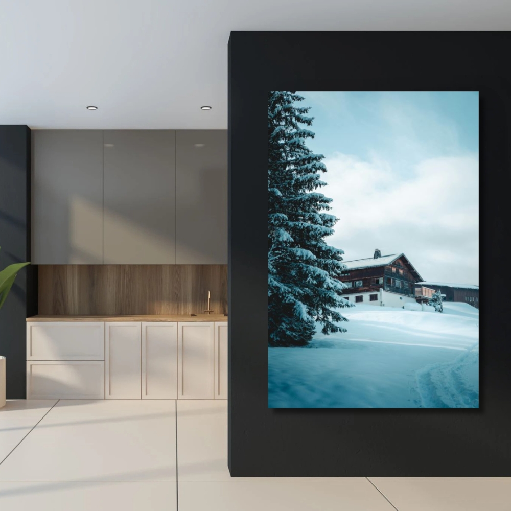 Foto 1 | Cuadro Decorativo Paisaje Bosque Nevado 143cm X 89cm Marco Madera