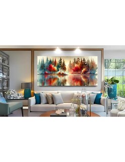 Foto 2 | Cuadro Canvas | Pintura Bosque Acuarela Colorido | Decoracion Moderna | 120x60 Cm