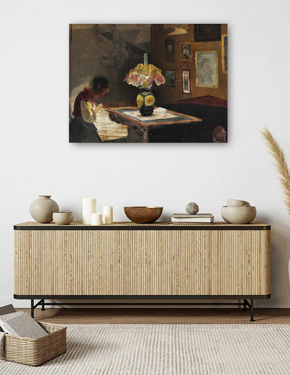 Foto 5 | Cuadro Decorativo - Sigrid, La Esposa Del Artista, Cosiendo A La Luz- Laurits Andersen Ring - 46x61 - Impresión