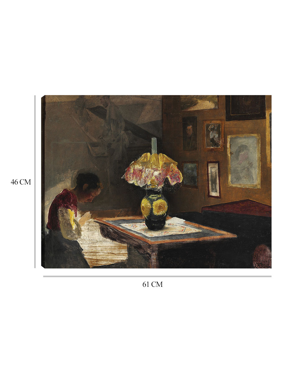 Foto 7 pulgar | Cuadro Decorativo - Sigrid, La Esposa Del Artista, Cosiendo A La Luz- Laurits Andersen Ring - 46x61 - Impresión