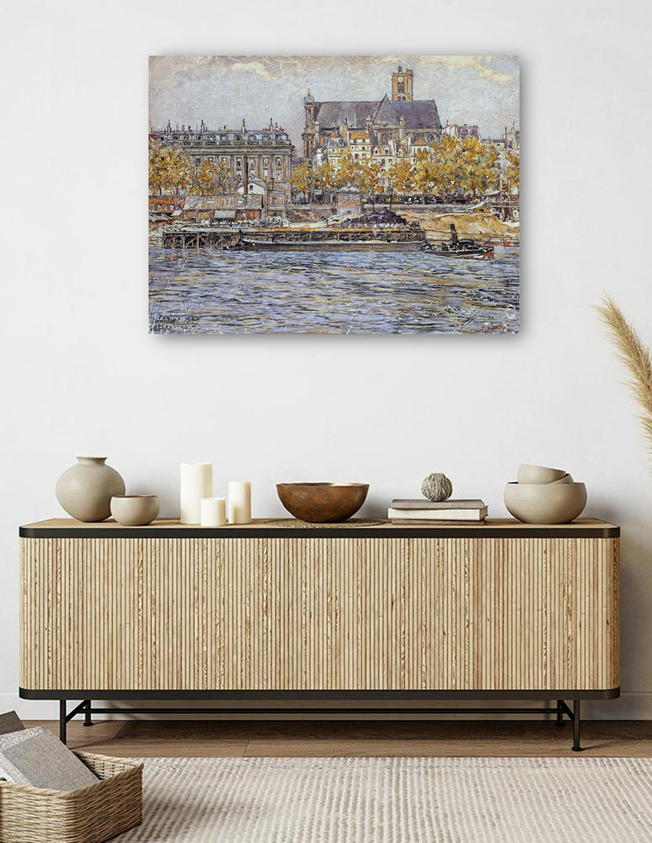 Foto 6 pulgar | Cuadro Decorativo - El Muelle Del Hôtel-de-ville Y La Iglesia - Frédéric Houbron - 46x61 - Impresión En Lienzo - Fatj