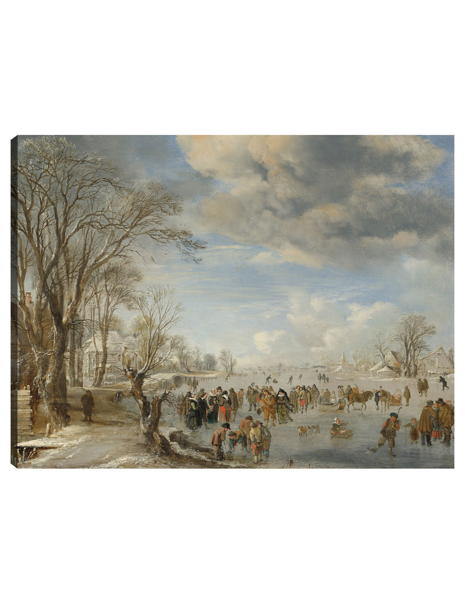 Cuadro Decorativo - Invierno En Holanda: Escena De Patinaje- Aert Van Der Neer - 69x92 - Impresión En Lienzo - Fine A