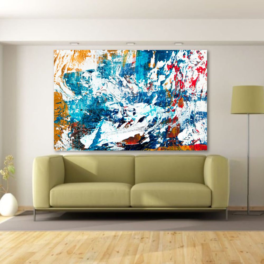 Foto 2 pulgar | Cuadro Decorativo Abstracto Azul/amarillo/rojo 143cm X 89cm Tela Brillante Marco Madera