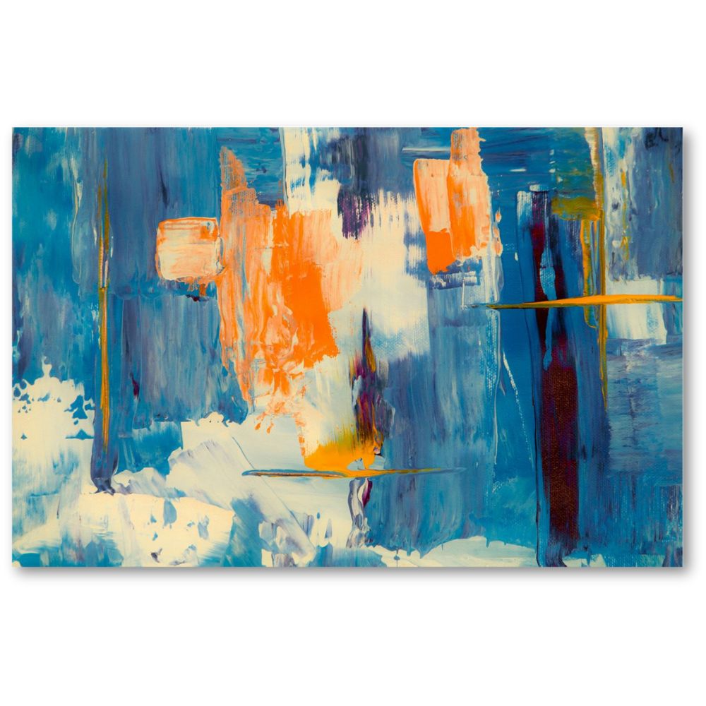 Foto 3 pulgar | Cuadro Decorativo Abstracto Azul/naranja  143cm X 89cm Tela Brillante Marco Madera
