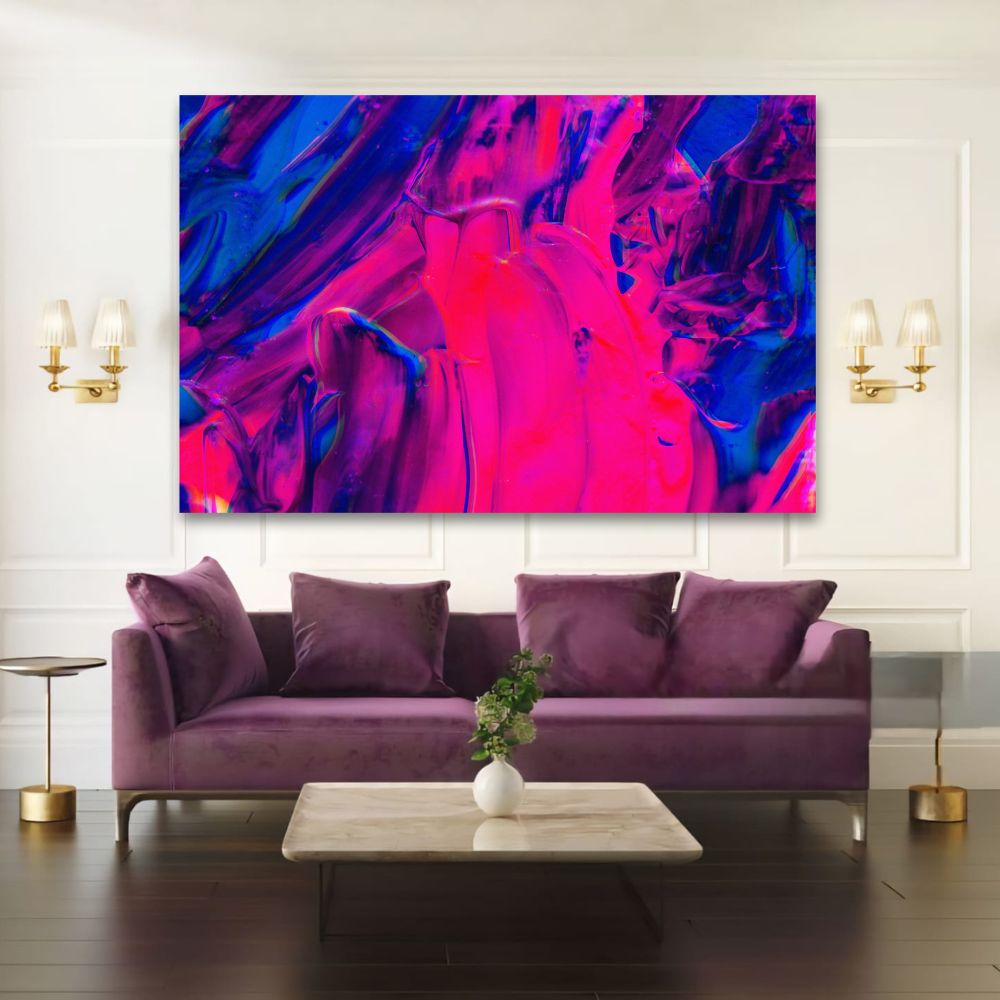 Cuadro Decorativo Abstracto Rosa/púrpura 143cm X 89cm Tela Brillante Marco Madera