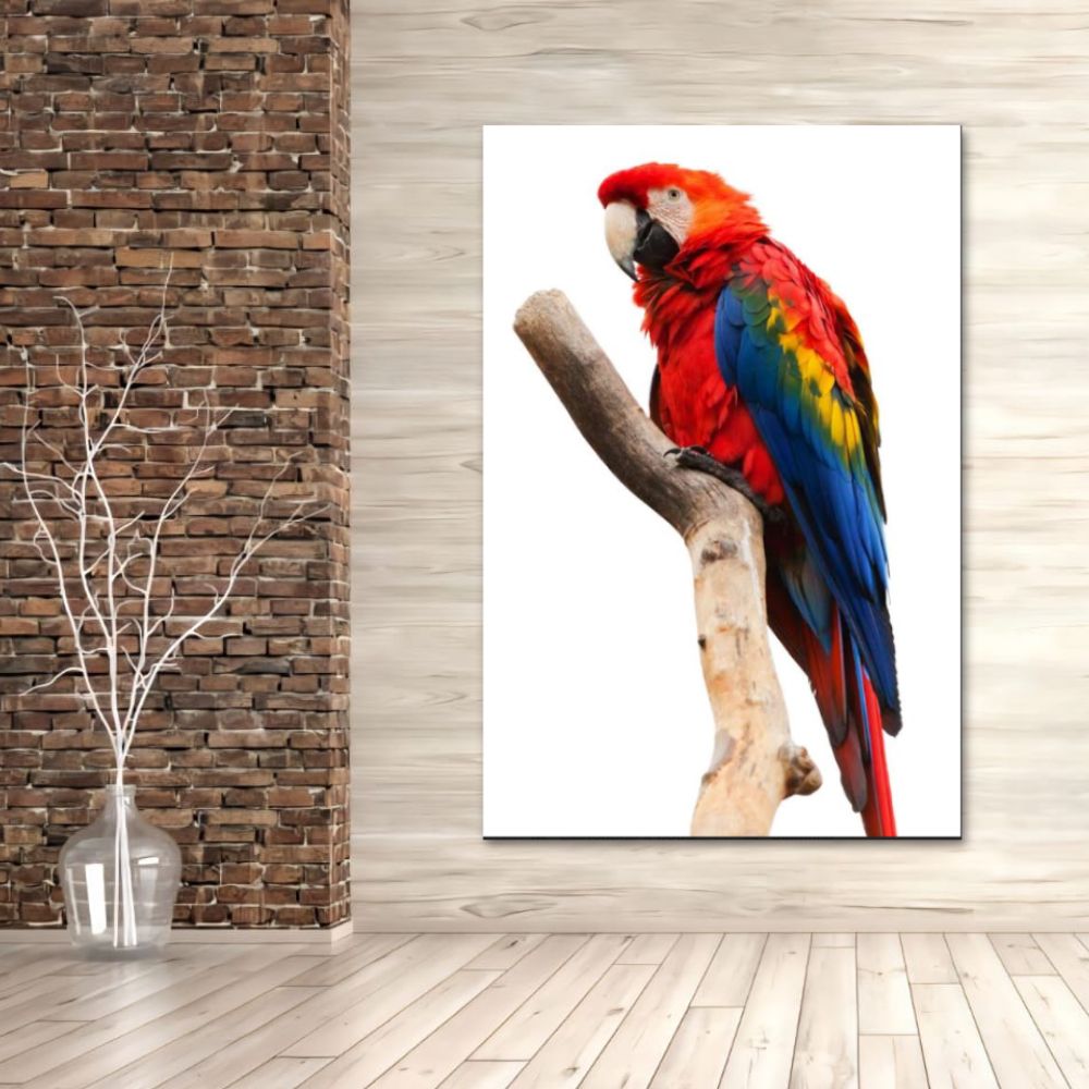 Cuadro Decorativo Animales Guacamayo 143cm X 89cm Tela Brillante Marco Madera