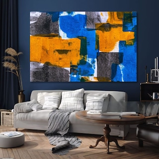 Foto 1 | Cuadro Decorativo Abstracto Azul/amarillo 143cm X 89cm Tela Brillante Marco Madera