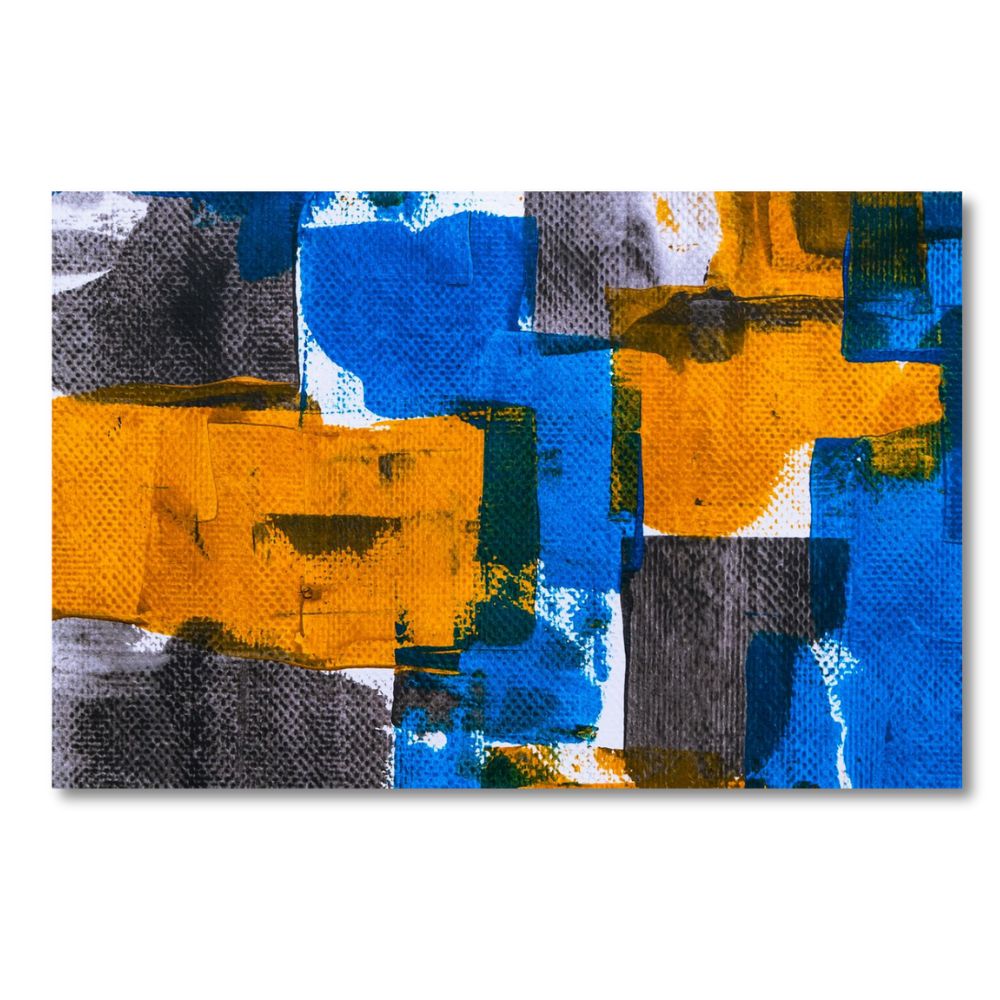 Foto 3 pulgar | Cuadro Decorativo Abstracto Azul/amarillo 143cm X 89cm Tela Brillante Marco Madera