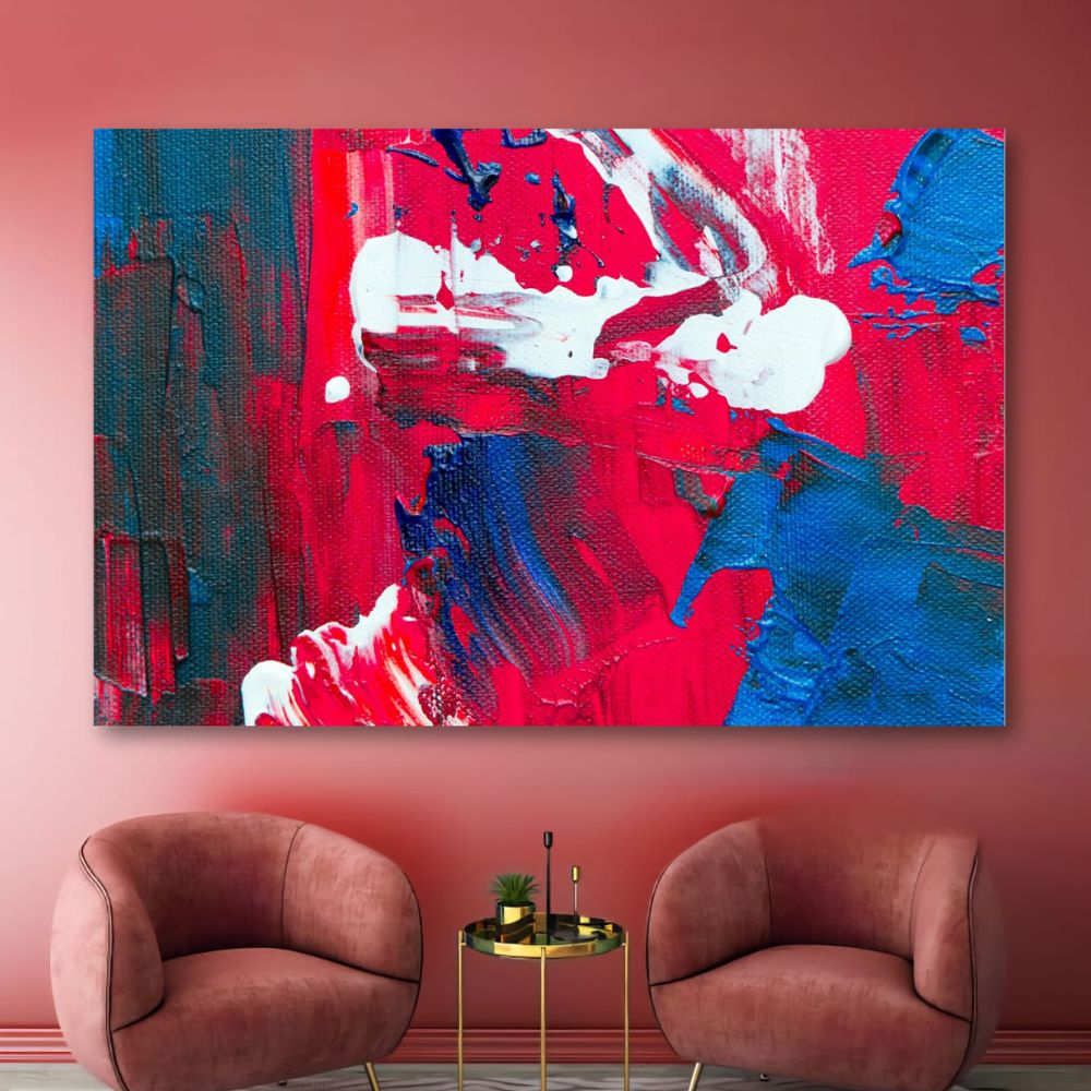 Cuadro Decorativo Abstracto Rojo/azul 143cm X 89cm Tela Brillante Marco Madera
