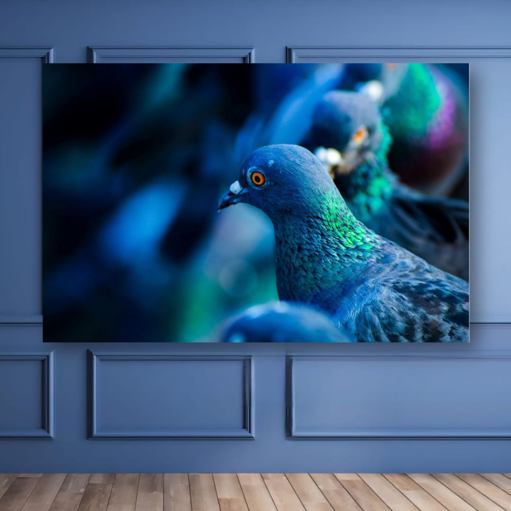 Cuadro Decorativo Animales Palomas 143cm X 89cm Tela Brillante Marco Madera