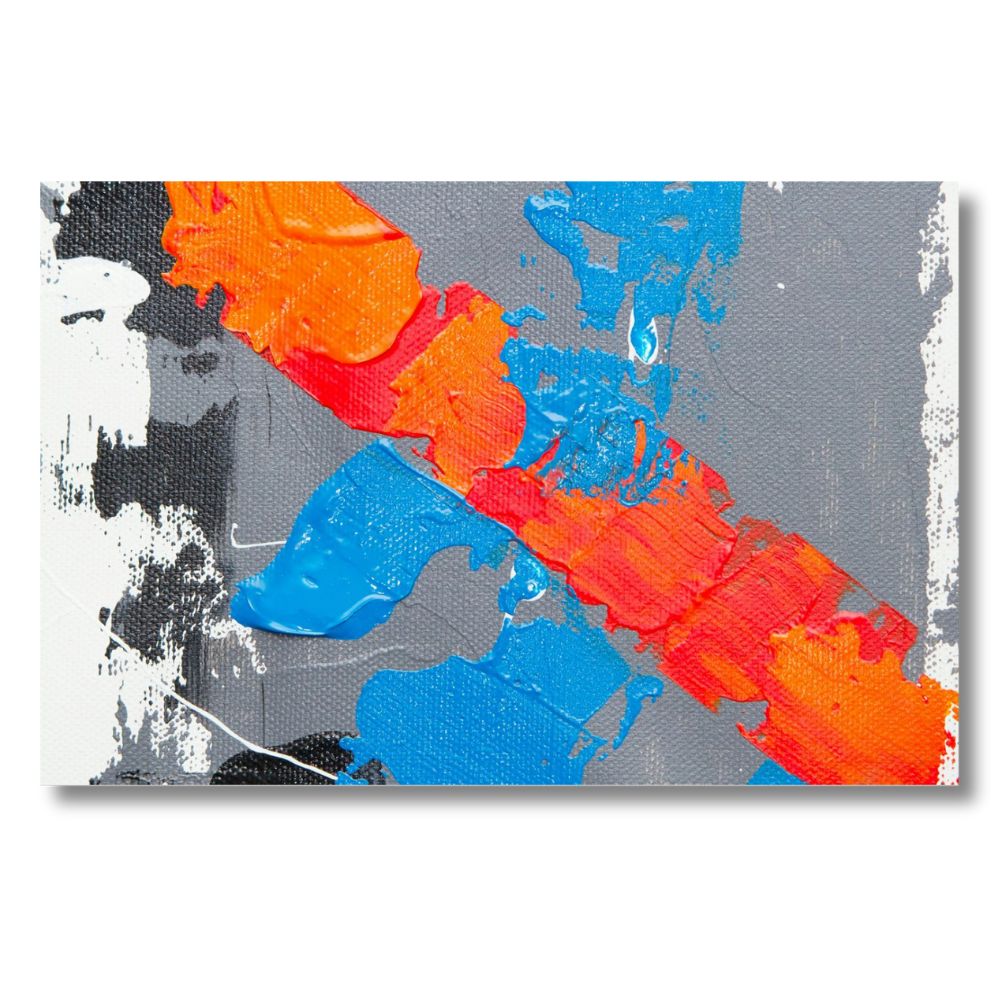 Foto 3 pulgar | Cuadro Decorativo Abstracto Gris/azul/naranja 143cm X 89cm Tela Brillante Marco Madera
