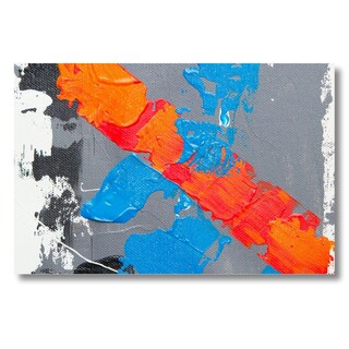 Foto 2 | Cuadro Decorativo Abstracto Gris/azul/naranja 143cm X 89cm Tela Brillante Marco Madera