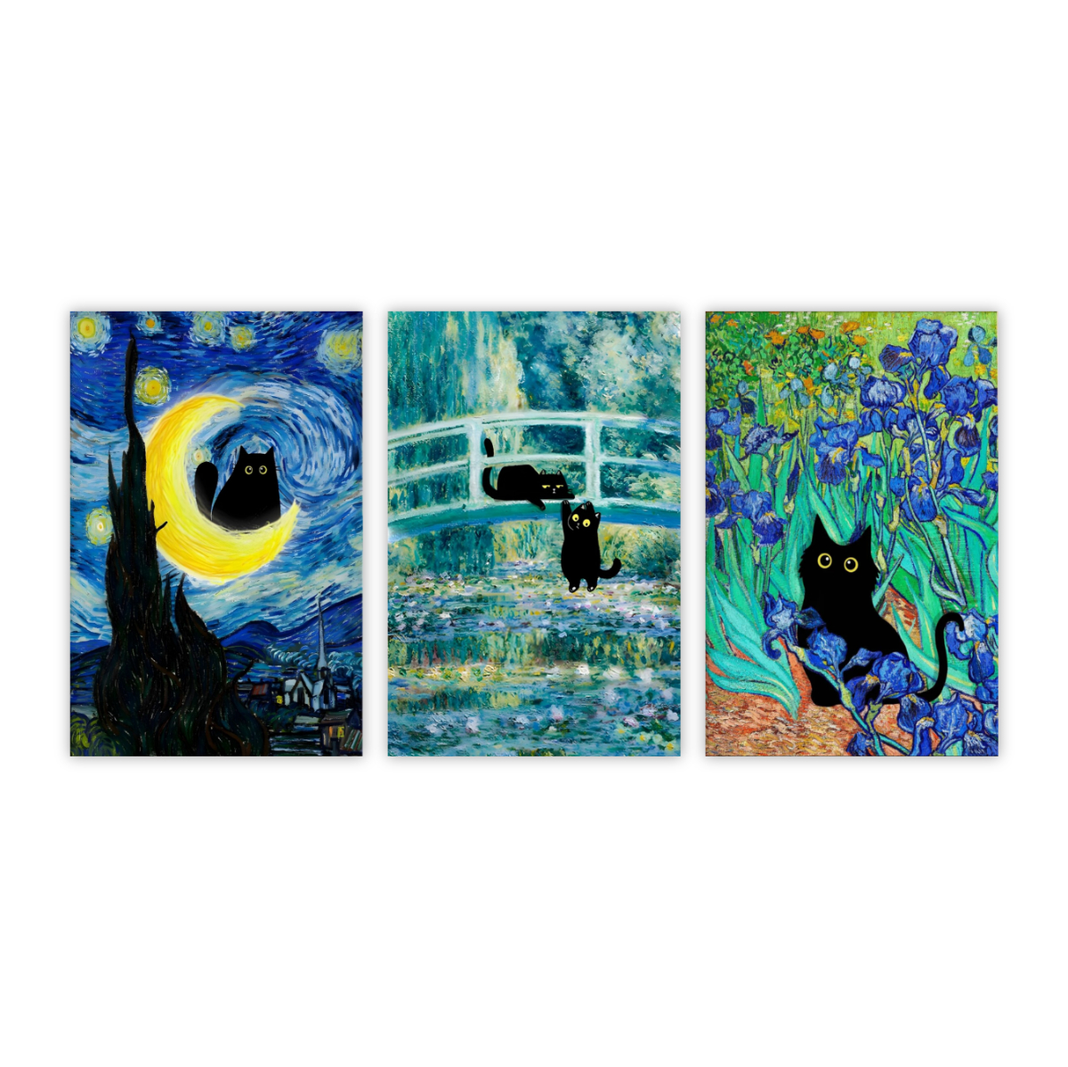 Foto 1 | Cuadro Decorativo Canvas Tríptico Van Gato 25x38 Cm