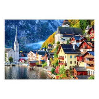 Foto 1 | Cuadro Decorativo Entelado 100X150cm Amanecer Otoñal en Austria Hallstatt, Reflejo en el Lago