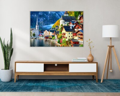 Foto 2 | Cuadro Decorativo Entelado 100X150cm Amanecer Otoñal en Austria Hallstatt, Reflejo en el Lago