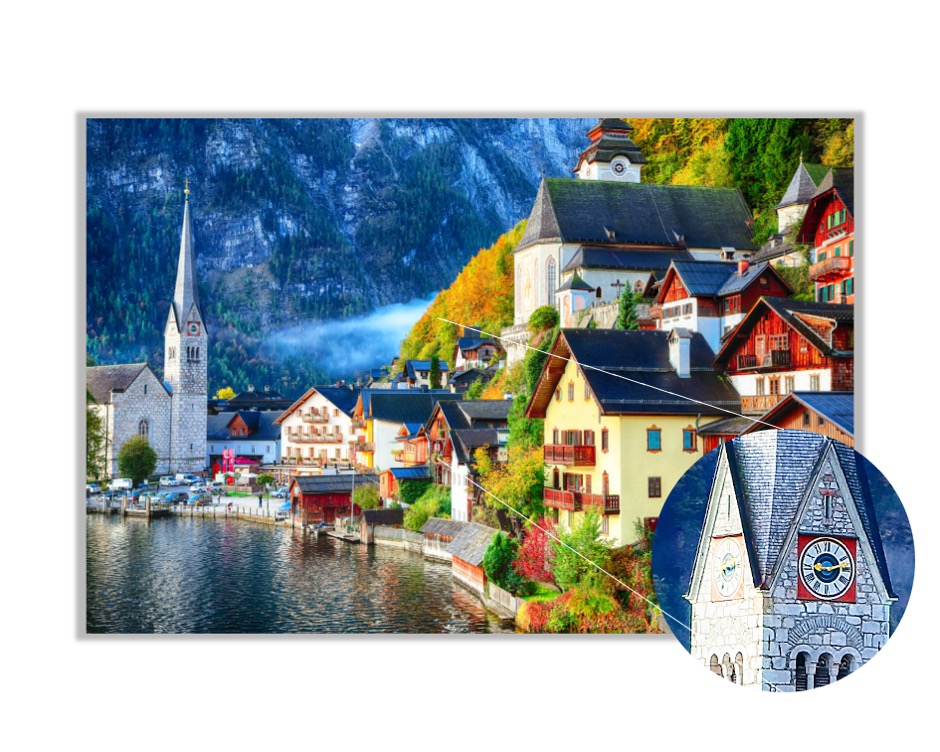 Foto 4 pulgar | Cuadro Decorativo Entelado 100X150cm Amanecer Otoñal en Austria Hallstatt, Reflejo en el Lago