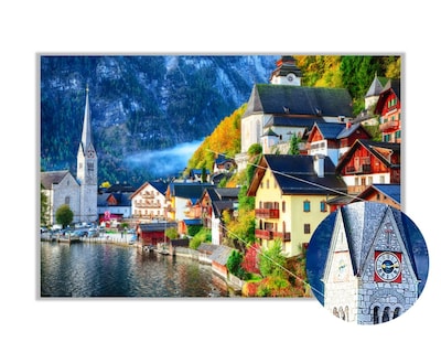 Foto 3 | Cuadro Decorativo Entelado 100X150cm Amanecer Otoñal en Austria Hallstatt, Reflejo en el Lago