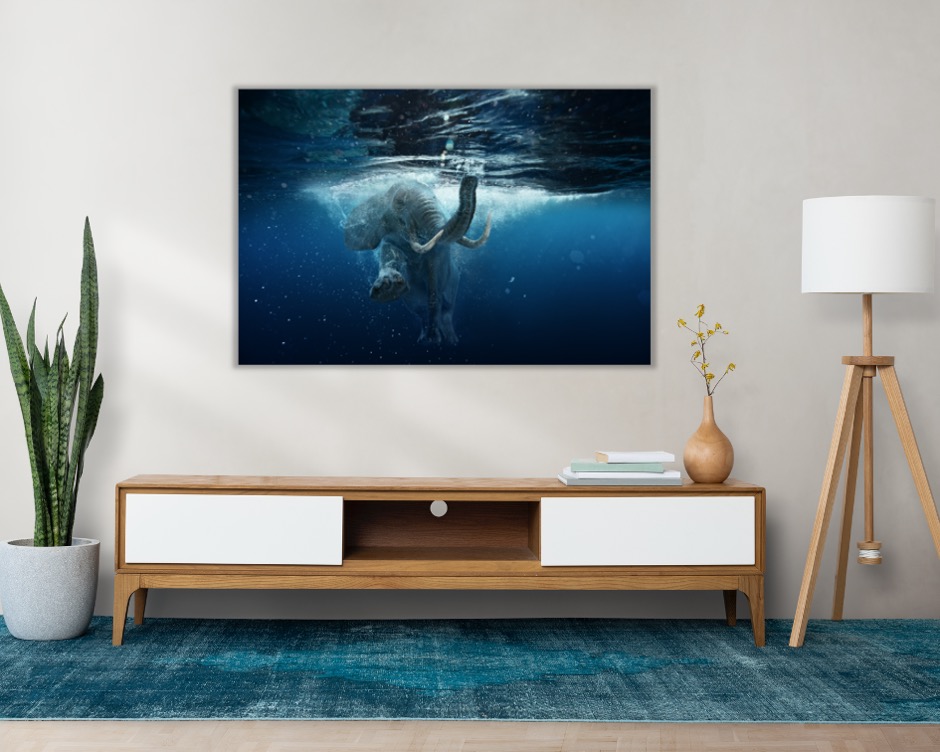 Foto 2 | Cuadro Decorativo Entelado 100X150cm Elefante Africano Nadando bajo el Agua, Magia y Naturaleza
