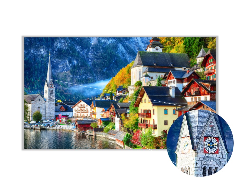 Foto 4 pulgar | Cuadro Decorativo Entelado 70x120cm Amanecer Otoñal en Hallstatt, Reflejo en el Lago