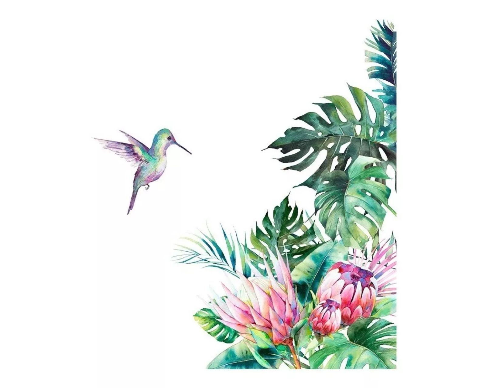 Vinil Decorativo Genérico Hojas Tropicales Verdes con Colibrí