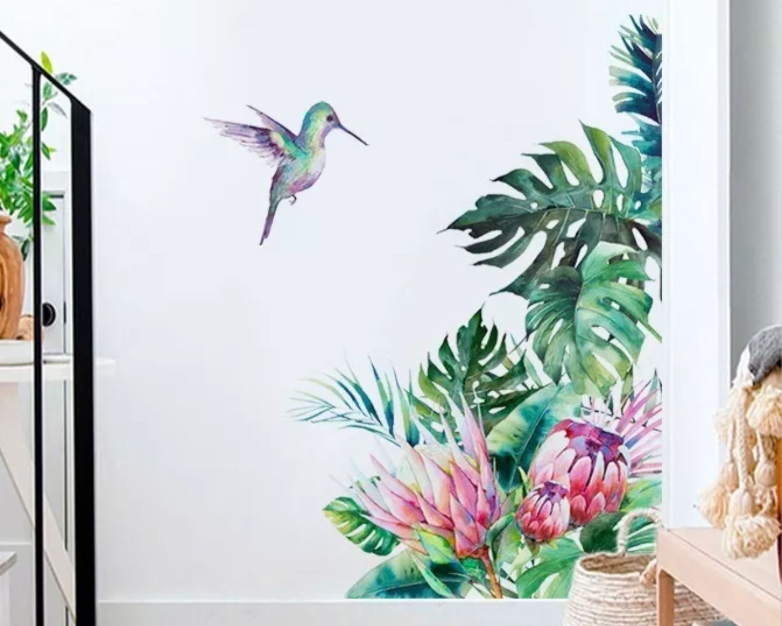 Foto 3 pulgar | Vinil Decorativo Genérico Hojas Tropicales Verdes con Colibrí