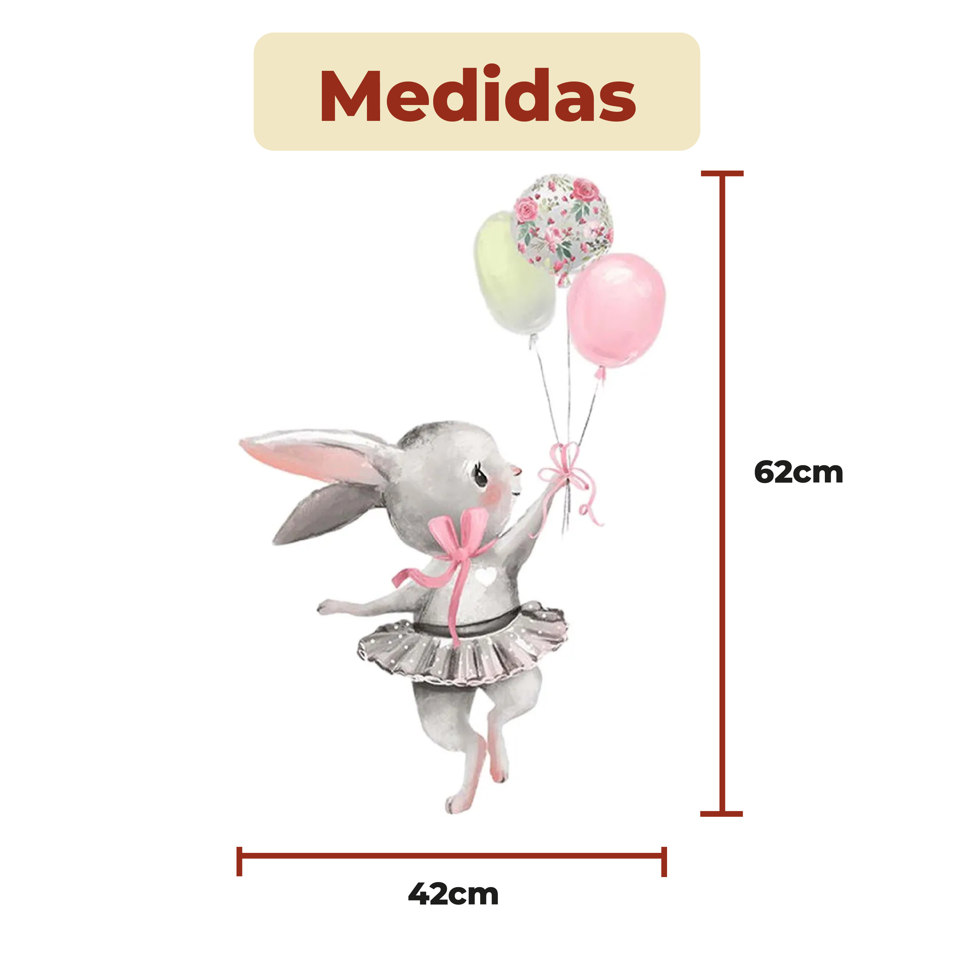 Foto 7 pulgar | Sticker Vinil Decorativo Para Pared Con Diseño Conejo Con Globo