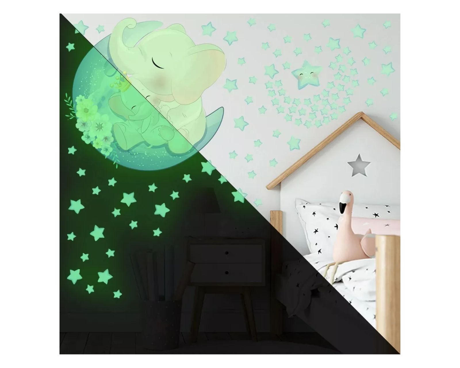 Foto 3 pulgar | Pegatina Para Pared Luminosa Con Diseño De Estrellas Y Elefante