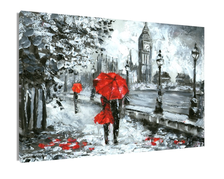 Foto 1 | Cuadro Decorativo Entelado 100X150cm Vista de Londres en Pintura al Óleo, Big Ben en Blanco, Negro y Rojo