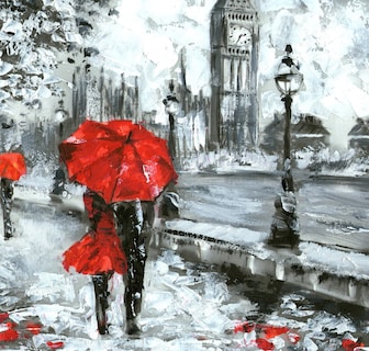 Foto 1 | Cuadro Decorativo Entelado 100X150cm Vista de Londres en Pintura al Óleo, Big Ben en Blanco, Negro y Rojo