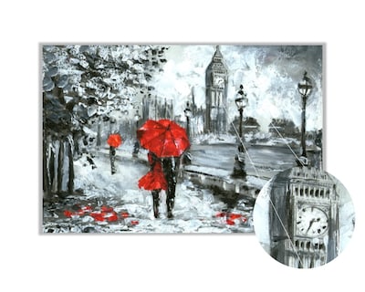 Foto 3 | Cuadro Decorativo Entelado 100X150cm Vista de Londres en Pintura al Óleo, Big Ben en Blanco, Negro y Rojo