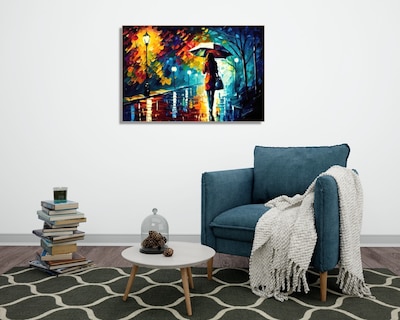 Foto 2 | Cuadro Decorativo Entelado Mujer Caminando en un Día Lluvioso 60X90cm