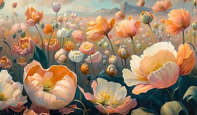 Foto 1 | Cuadro Decorativo Entelado 70x120cm Campo de Flores con Cielo y Abeja Arte Generativo Lleno de Vida