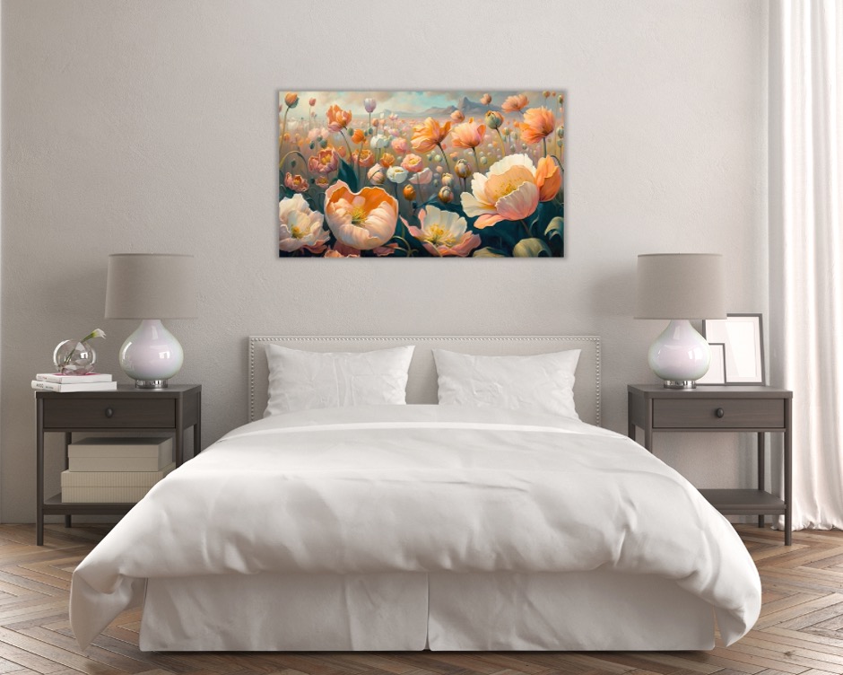 Foto 2 | Cuadro Decorativo Entelado 70x120cm Campo de Flores con Cielo y Abeja Arte Generativo Lleno de Vida